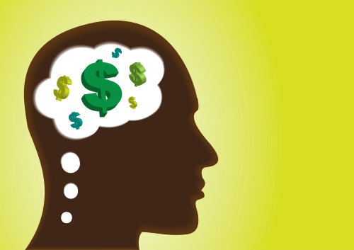 Thinking Money - head/brain thinking about money/dollar